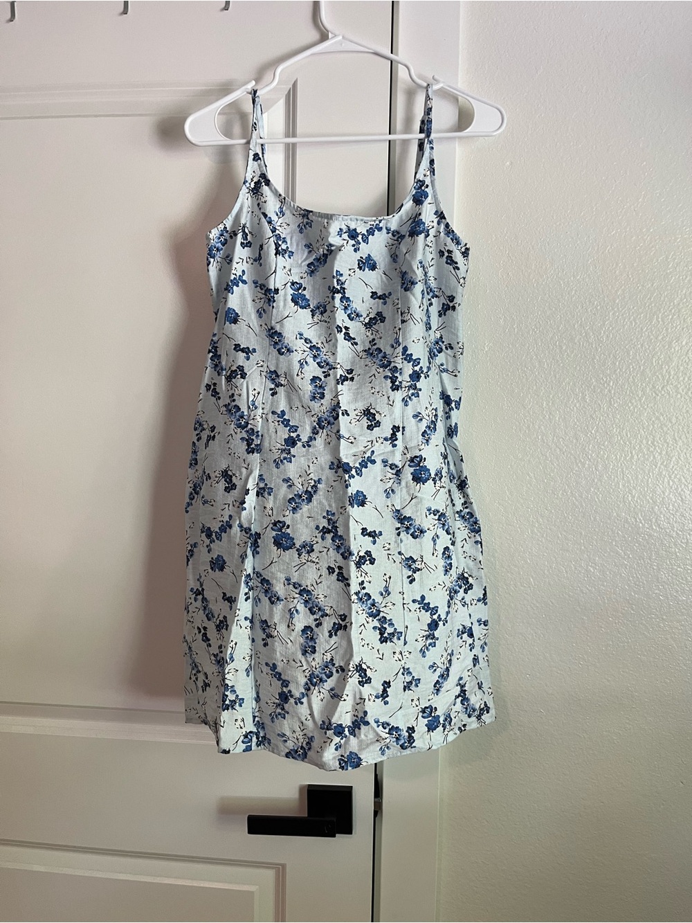 A New Day Blue Floral White Dress with Thin Straps